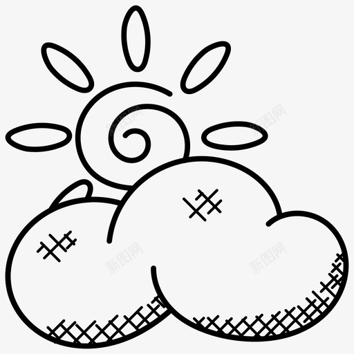 天气报告带云的太阳天气预报图标svg_新图网 https://ixintu.com 天气报告 天气涂鸦图标 天气预报 带云的太阳