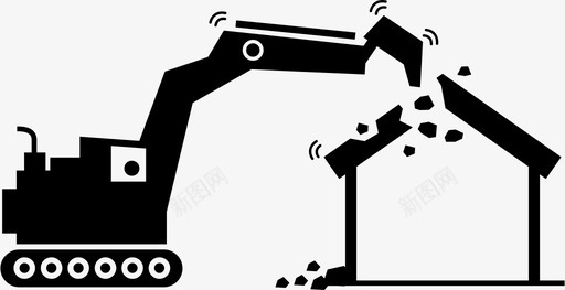 用挖掘机拆房子拆毁图标svg_新图网 https://ixintu.com 工 拆 拆工人拆楼 拆房子 毁 用挖掘机拆房子