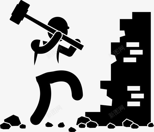 工人用锤子砸墙砖头拆除图标svg_新图网 https://ixintu.com 工人用锤子砸墙 拆除 拆除工人拆除建筑物 砖头 碎石