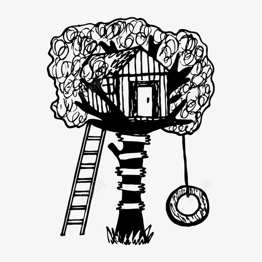 树屋童年手绘图标svg_新图网 https://ixintu.com 卡通树屋 手绘 树屋 童年