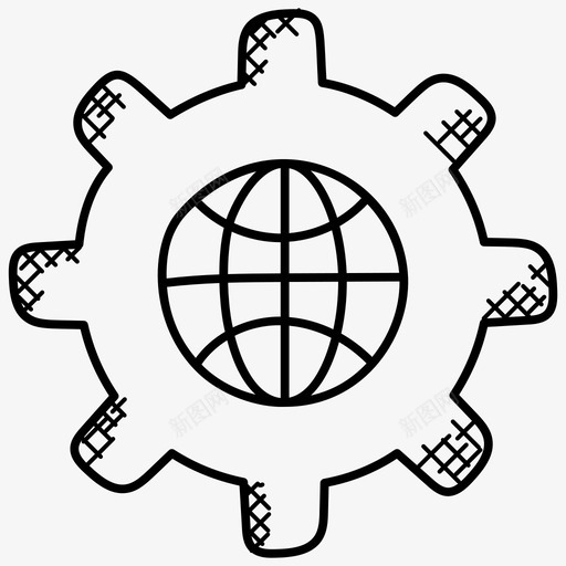 全球技术地图全球齿轮图标svg_新图网 https://ixintu.com 全球技术 全球齿轮 地图 数据库和存储涂鸦图标