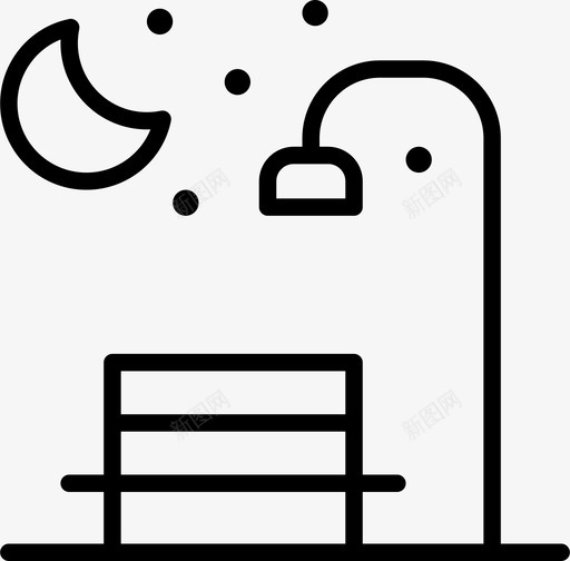 公园长凳灯月亮图标svg_新图网 https://ixintu.com 公园长凳 夜晚 户外 月亮 灯 自然 风景稀薄