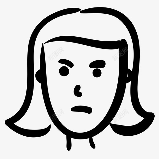 女孩生气情绪图标svg_新图网 https://ixintu.com 头发 女孩 情绪 手绘 生气 脸