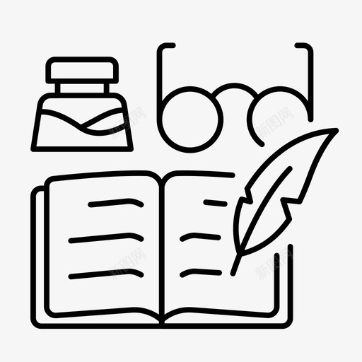 作家书眼镜图标svg_新图网 https://ixintu.com 书 作家 墨水 眼镜 笔 职业