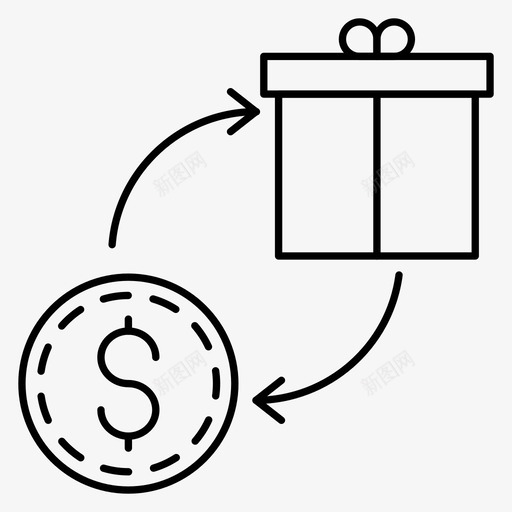 兑换美元礼物图标svg_新图网 https://ixintu.com 兑换 惊喜 礼物 美元 黑色星期五线图标