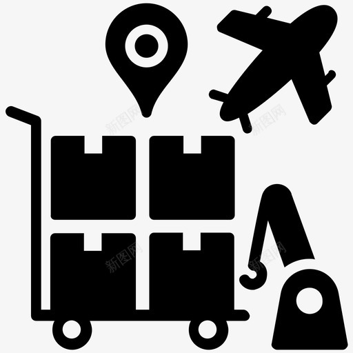 空运货物空运飞机图标svg_新图网 https://ixintu.com 全球物流 海外货物 物流配送字形图标 空运 空运货物 飞机 飞行物流