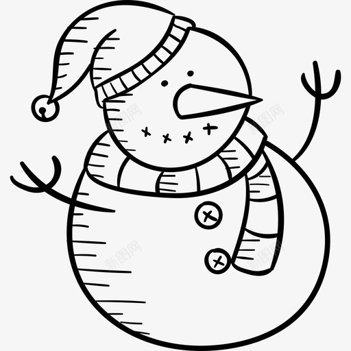 雪人圣诞手绘黑色图标svg_新图网 https://ixintu.com 圣诞手绘 雪人 黑色