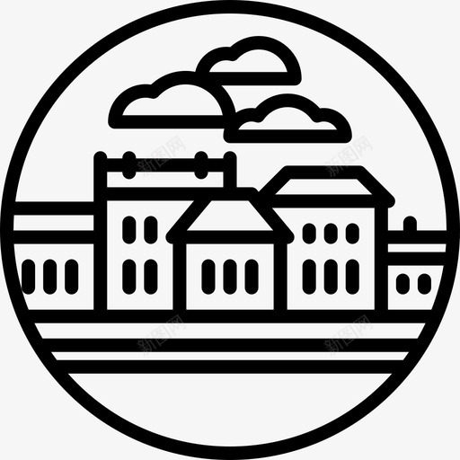 村庄圆形景观线性图标svg_新图网 https://ixintu.com 圆形景观 村庄 线性