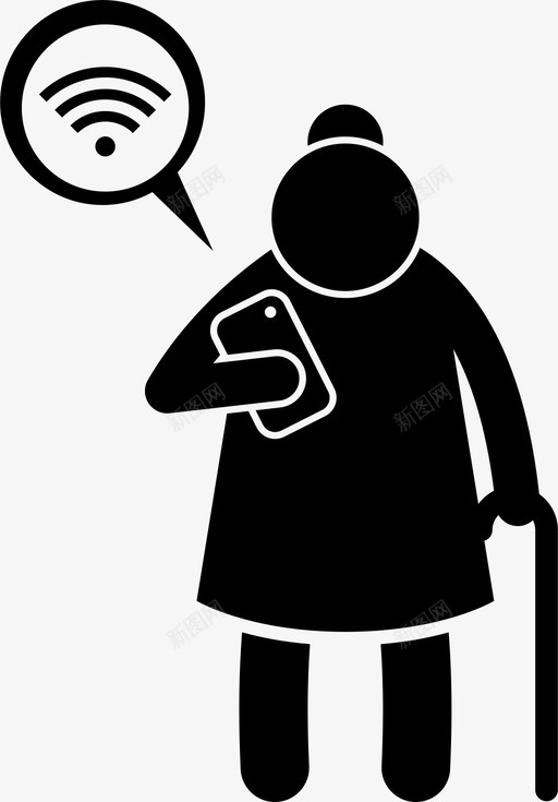外婆用电话上网手机老人图标svg_新图网 https://ixintu.com wifi 外婆用电话上网 手机 智能手机 老人 老太太用科技
