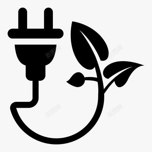 绿色能源插头生态绿色能源图标svg_新图网 https://ixintu.com 可再生能源 树叶 生态 绿色能源 绿色能源插头