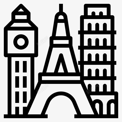 地标大本钟目的地图标svg_新图网 https://ixintu.com 地标 埃菲尔铁塔 大本钟 旅游 旅游001 比萨 目的地