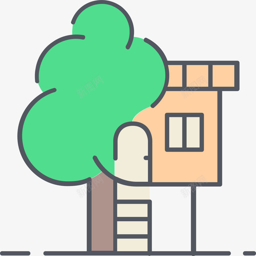 树屋家庭3颜色图标svg_新图网 https://ixintu.com 卡通树屋 家庭3 树屋 颜色