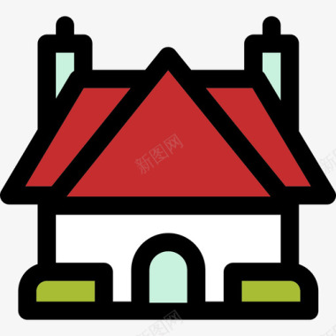 农舍建筑线性彩色房屋类型图标图标