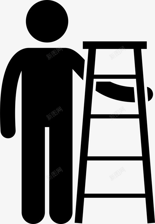 扶梯子的人拿着各种建筑工人工具和设备的人图标svg_新图网 https://ixintu.com 扶梯子的人 拿着各种建筑工人工具和设备的人
