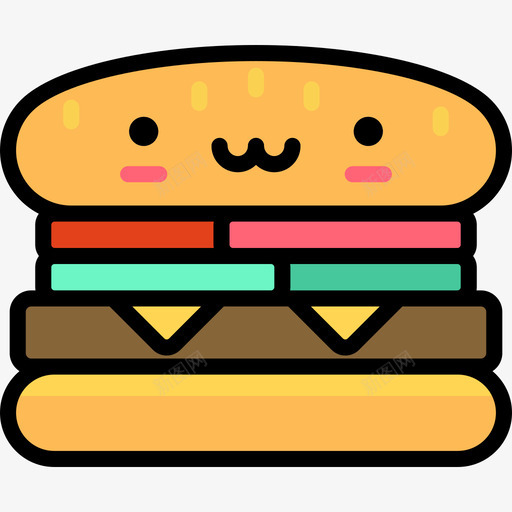 汉堡包可爱的食物3线性颜色图标svg_新图网 https://ixintu.com 可爱的食物3 汉堡包 线性颜色