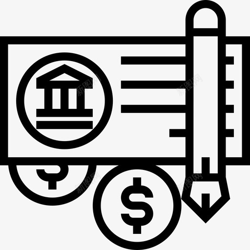 支票付款方式元素线性图标svg_新图网 https://ixintu.com 付款方式元素 支票 线性