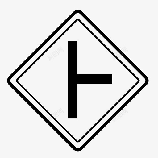 右交叉道路标志规则图标svg_新图网 https://ixintu.com 交通 交通标志 右交叉 右侧支路 标牌 街道标志 规则 警告 道路标志