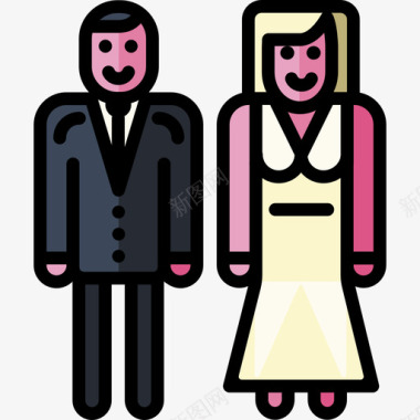 情侣婚礼24直线颜色图标图标