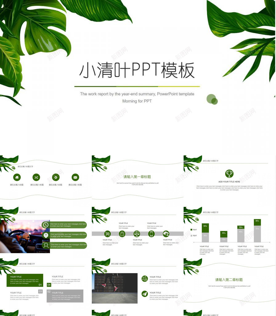 商务清新小清叶多系列通用PPT模板_新图网 https://ixintu.com 商务 小清叶 清新 系列 通用
