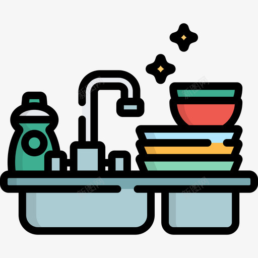 水槽清洁5线性颜色图标svg_新图网 https://ixintu.com 水槽 清洁5 线性颜色