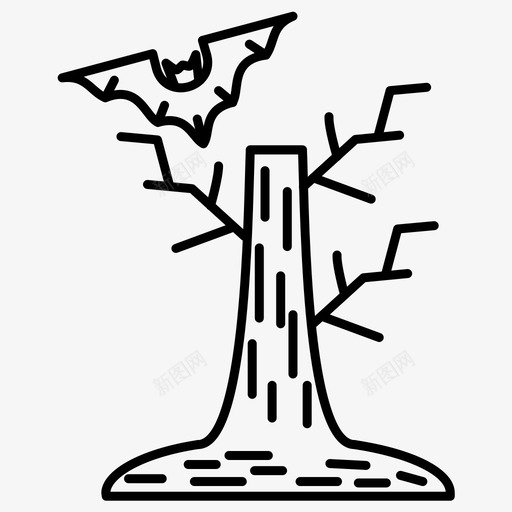 树裸树蝙蝠图标svg_新图网 https://ixintu.com 万圣节图标集向量 恐怖 树 蝙蝠 裸树