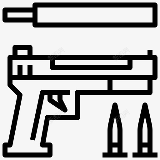 手枪子弹枪图标svg_新图网 https://ixintu.com 子弹 手枪 枪 武器 法律和司法 消音器