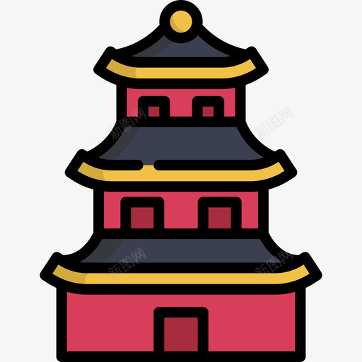 宝塔中国新年十三线颜色图标svg_新图网 https://ixintu.com 中国新年十三 宝塔 线颜色