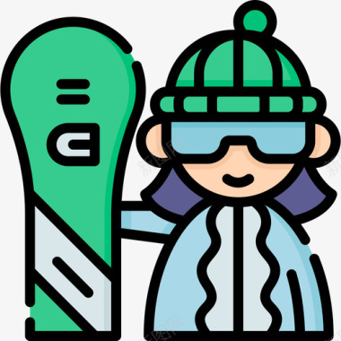 滑雪板冬季运动14线性颜色图标图标