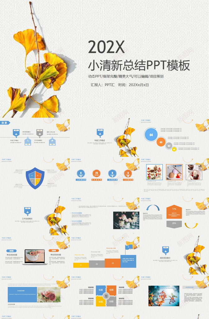 小清新总结工作报告PPT模板_新图网 https://ixintu.com 工作报告 总结 清新