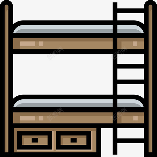双层床家庭家具线性颜色图标svg_新图网 https://ixintu.com 双层床 家庭家具 线性颜色