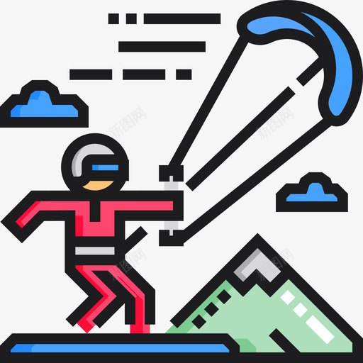 风筝冲浪极限运动7线性颜色图标svg_新图网 https://ixintu.com 极限运动7 线性颜色 风筝冲浪