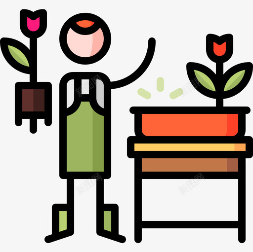 园丁室内植物16种线形颜色图标svg_新图网 https://ixintu.com 园丁 室内植物16种 线形颜色