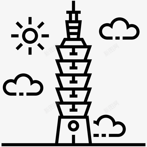 台北建筑地标台图标svg_新图网 https://ixintu.com 台北 地标台 塔 建筑 旅游线矢量包
