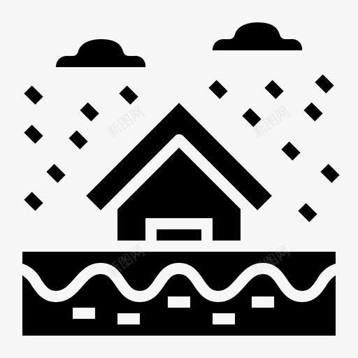 洪水房屋雨图标svg_新图网 https://ixintu.com 房屋 洪水 雨