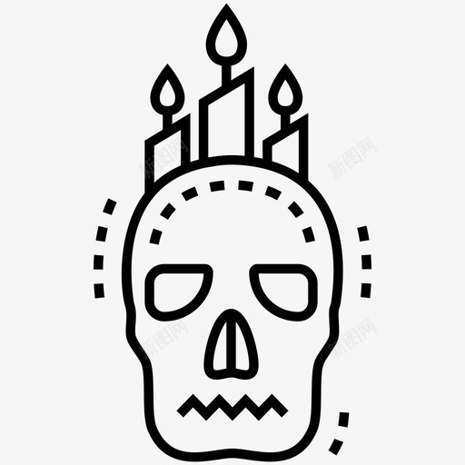 骷髅与蜡烛黑魔法死头图标svg_新图网 https://ixintu.com 人类头骨 可怕的头骨 幽灵万圣节线图标包 死头 骷髅与蜡烛 黑魔法