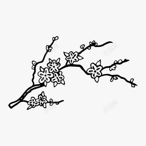 樱花枝花图标svg_新图网 https://ixintu.com 手绘 枝 樱花 自然 花