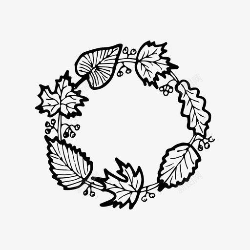 花环秋天手工绘制图标svg_新图网 https://ixintu.com 叶子 手工 秋天 绘制 自然 花环