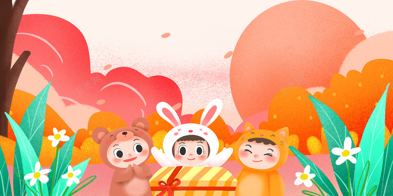 手绘儿童节背景图六一元素psd设计背景_新图网 https://ixintu.com 儿童节 六一 卡通人物 手绘背景 植物装饰