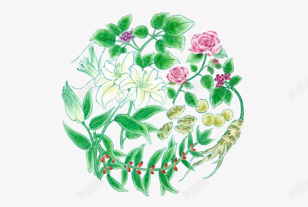 叶子花圈圈png免抠素材_新图网 https://ixintu.com 叶子 手绘 水墨 红色 花