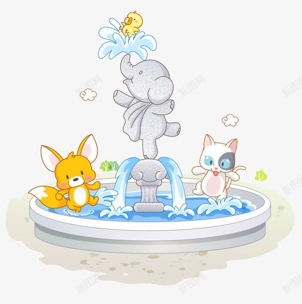 可爱动物生活主题png免抠素材_新图网 https://ixintu.com 可爱动物 喷池 生活主题