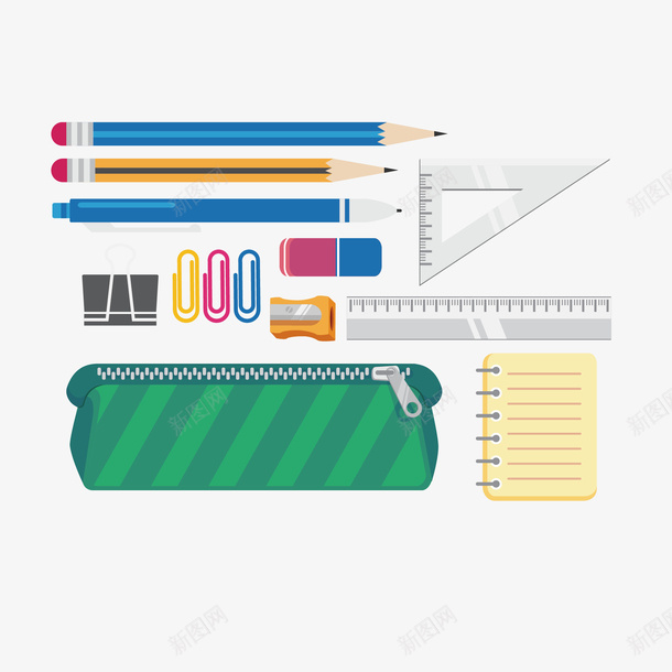 学习用品矢量图eps免抠素材_新图网 https://ixintu.com 三角板 学习用品 尺子 铅笔 矢量图
