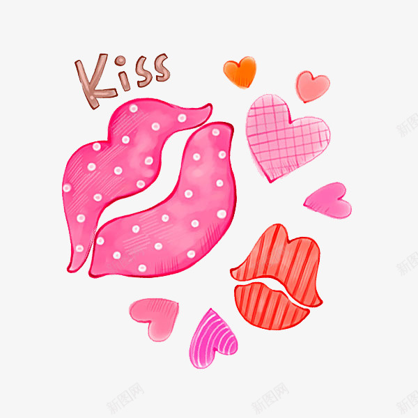 卡通嘴唇和爱心png免抠素材_新图网 https://ixintu.com 卡通 嘴唇 爱心 粉色