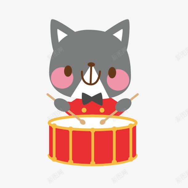 卡通狐狸敲鼓png免抠素材_新图网 https://ixintu.com 卡通狐狸 手绘乐器 手绘卡通 狐狸敲鼓