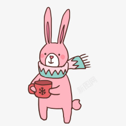 卡通粉色冬季兔子素材