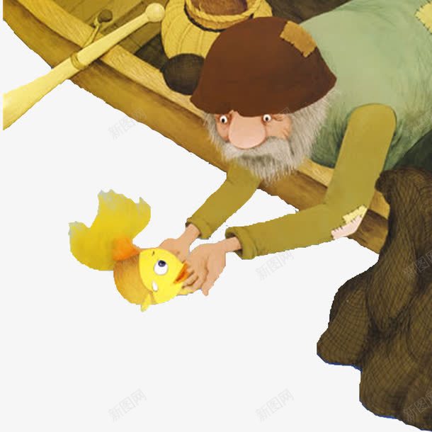 渔民和金鱼的故事png免抠素材_新图网 https://ixintu.com 卡通 捕鱼 插画 渔民 通话