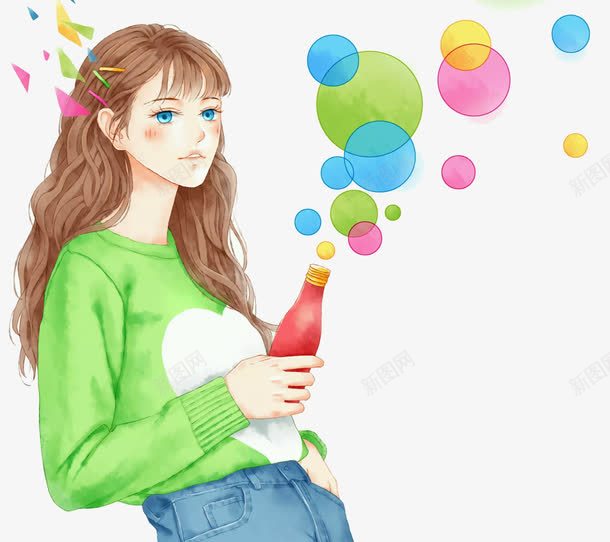 喝汽水的女孩png免抠素材_新图网 https://ixintu.com 女孩 气泡 汽水 泡泡