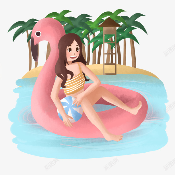 手绘夏日戏水游泳女孩插画psd免抠素材_新图网 https://ixintu.com 夏日 女孩插画 戏水游泳 手绘
