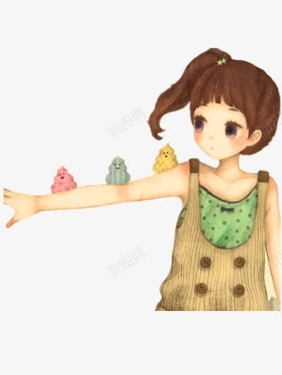 胳膊上的小宠物png免抠素材_新图网 https://ixintu.com 人物 女生胳膊 绿色 背心 马尾辫