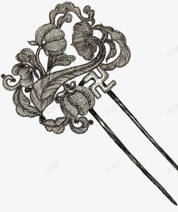 复古手绘发簪png免抠素材_新图网 https://ixintu.com PNG 发簪 复古 手绘 黑白