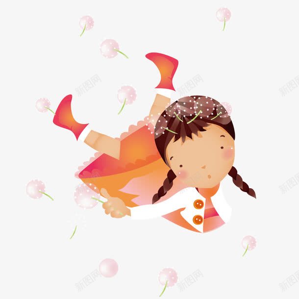 落在蒲公英上的小女孩矢量图ai免抠素材_新图网 https://ixintu.com 女孩 花丛 蒲公英 矢量图
